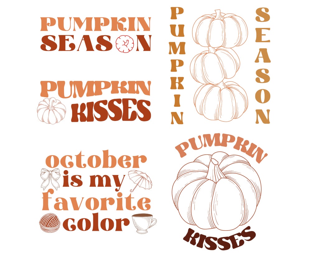 Classic autumn-themed custom Thanksgiving t-shirt designs with pumpkins and leaves